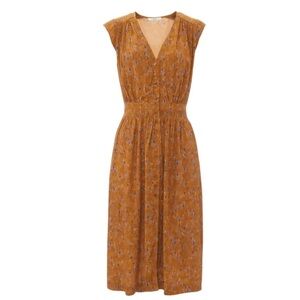 Brown/Gold Sleeveless V-Neck A-Line Button Up Dress
